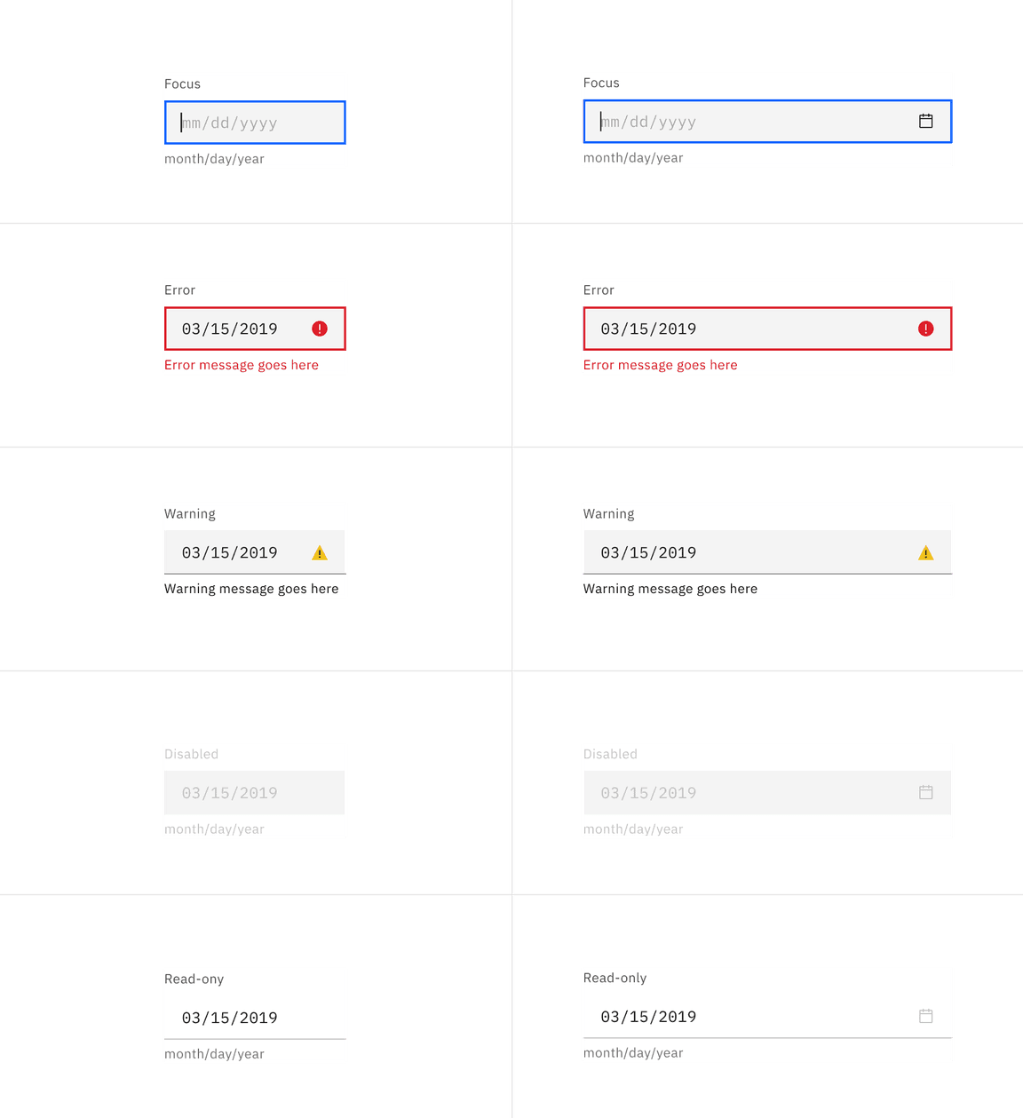 Default date picker input states