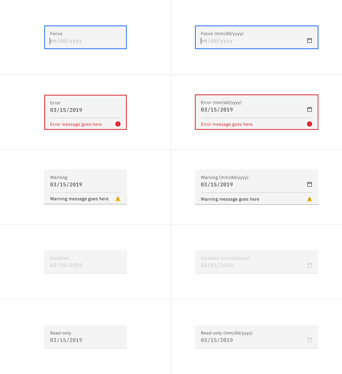 Fluid date picker input states