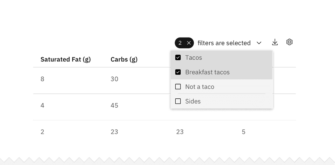 Example of a multi-selection filter in a checkbox set
