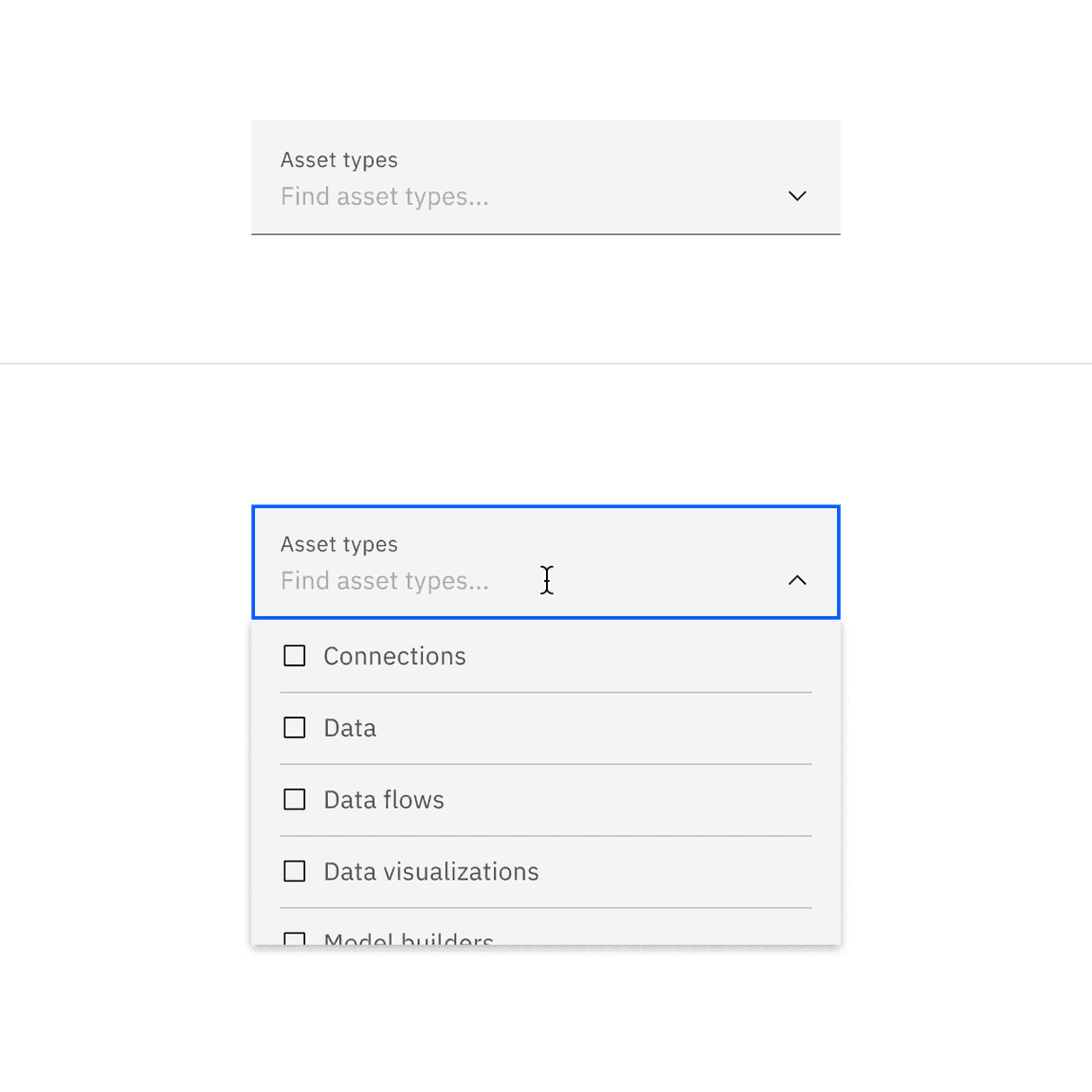 Fluid filterable dropdown closed and open state.